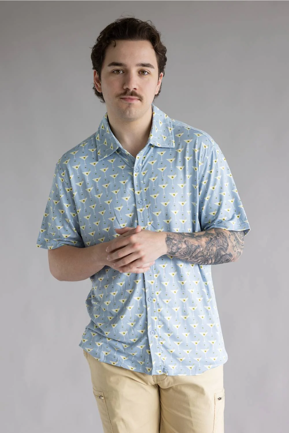 Hallstatt Martini Print Full Button Shirt for Men in Blue Fog | HK017-MARTINI-BLUEFOG - Image 5