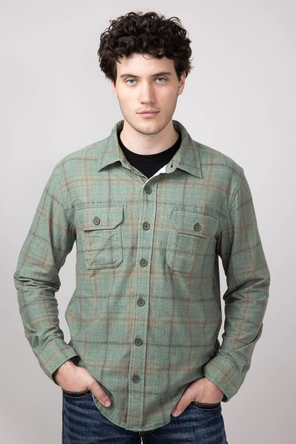 Halstatt Knit Button Up Flannel Shirt for Men - Image 2