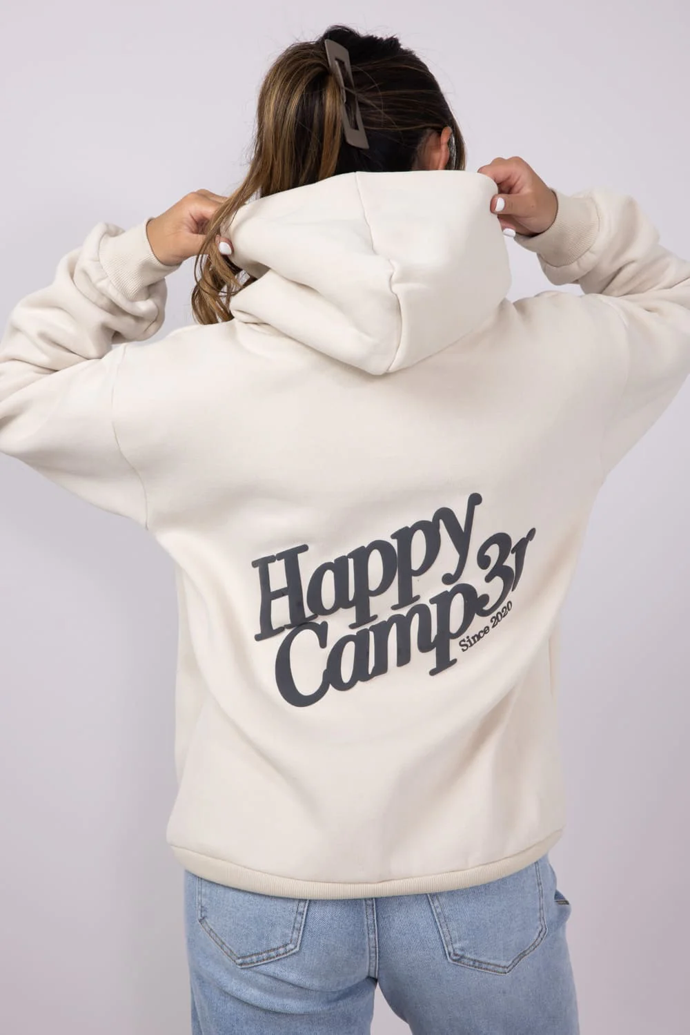 Happy Camp3r Puff Series Hoodie for Women in Beige | W300BEIG-13-BEIGE - Image 2