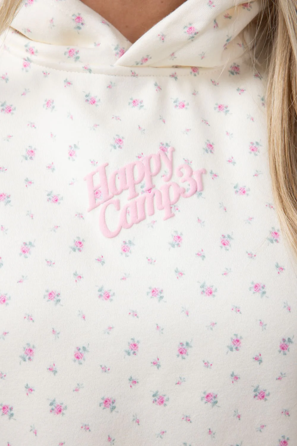 Happy Camp3r Vintage Flower Hoodie for Women in Cream | W304P24-16-CREAM - Image 4