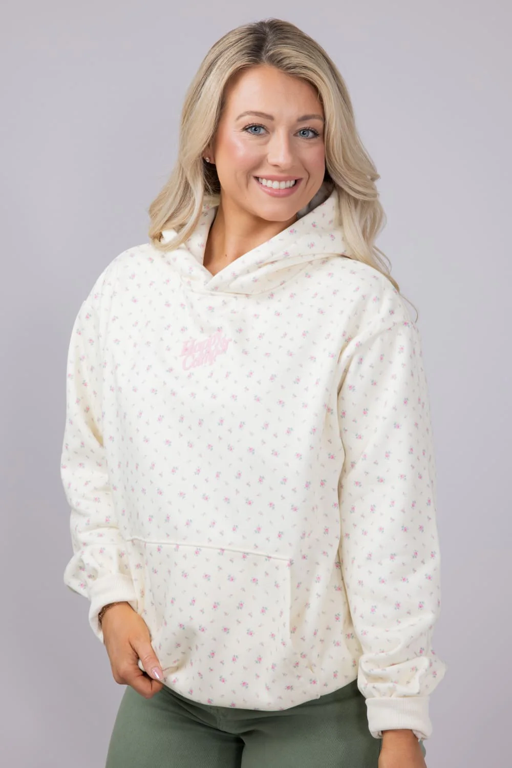 Happy Camp3r Vintage Flower Hoodie for Women in Cream | W304P24-16-CREAM - Image 5