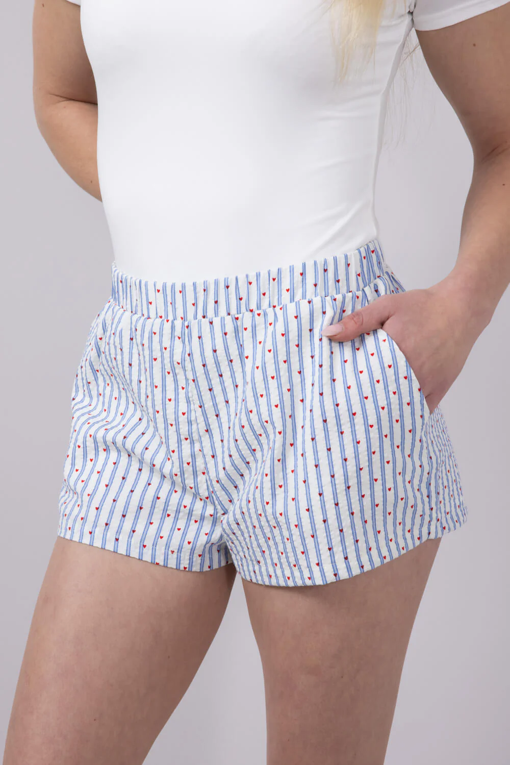Heart Stripe Boxer Shorts for Women in White/Blue | SP2846-WHITE-BLUESTRIPE - Image 3