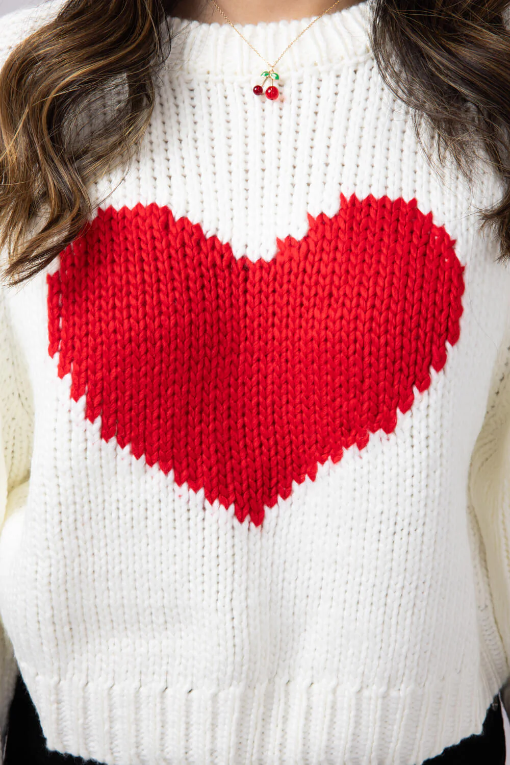 Heart Sweater for Women in White/Red | SWT2464-WHITERED - Image 3