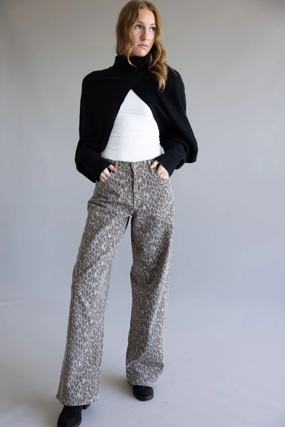 Hidden Alyx High Rise Slung Baggy Jeans for Women in Leopard Brown | HD9505B-CHE - Image 3