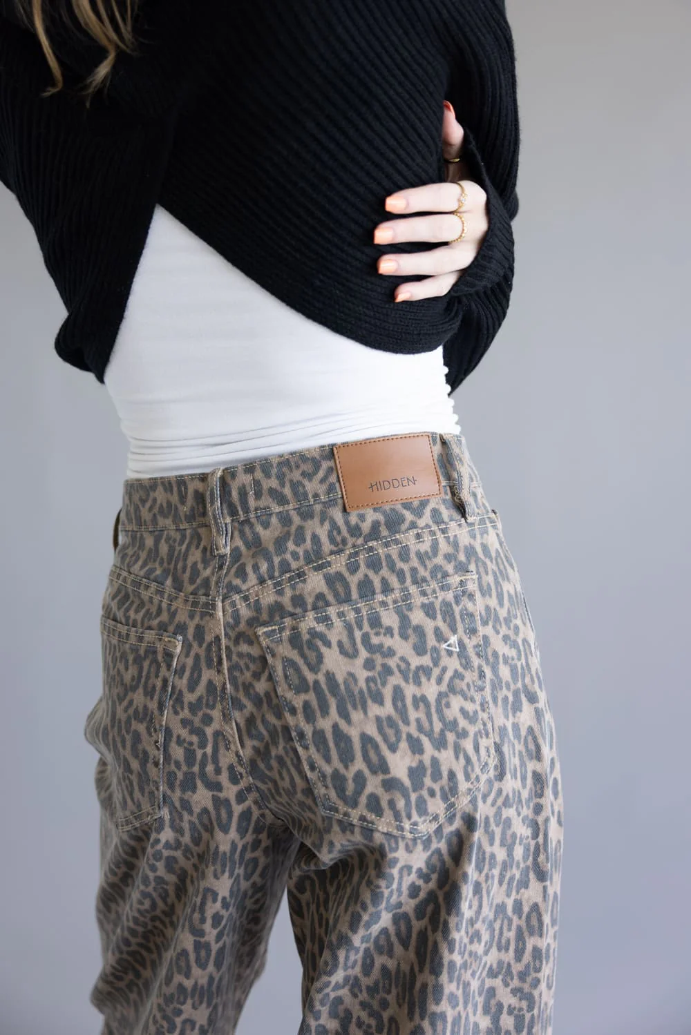 Hidden Alyx High Rise Slung Baggy Jeans for Women in Leopard Brown | HD9505B-CHE - Image 4