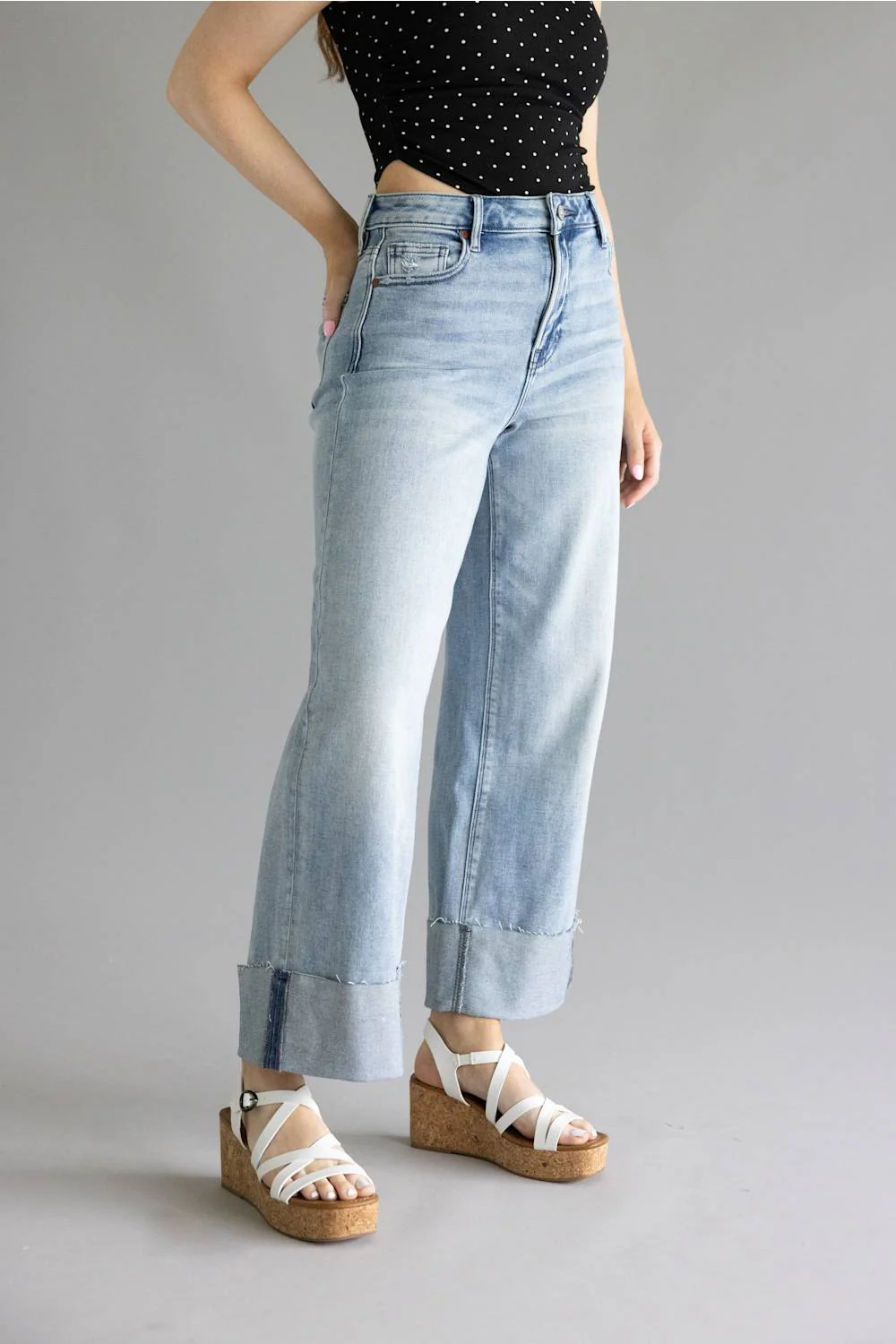 Hidden High Rise Crop Wide Cuffed Jeans for Women | HD9551C-ML - Image 2