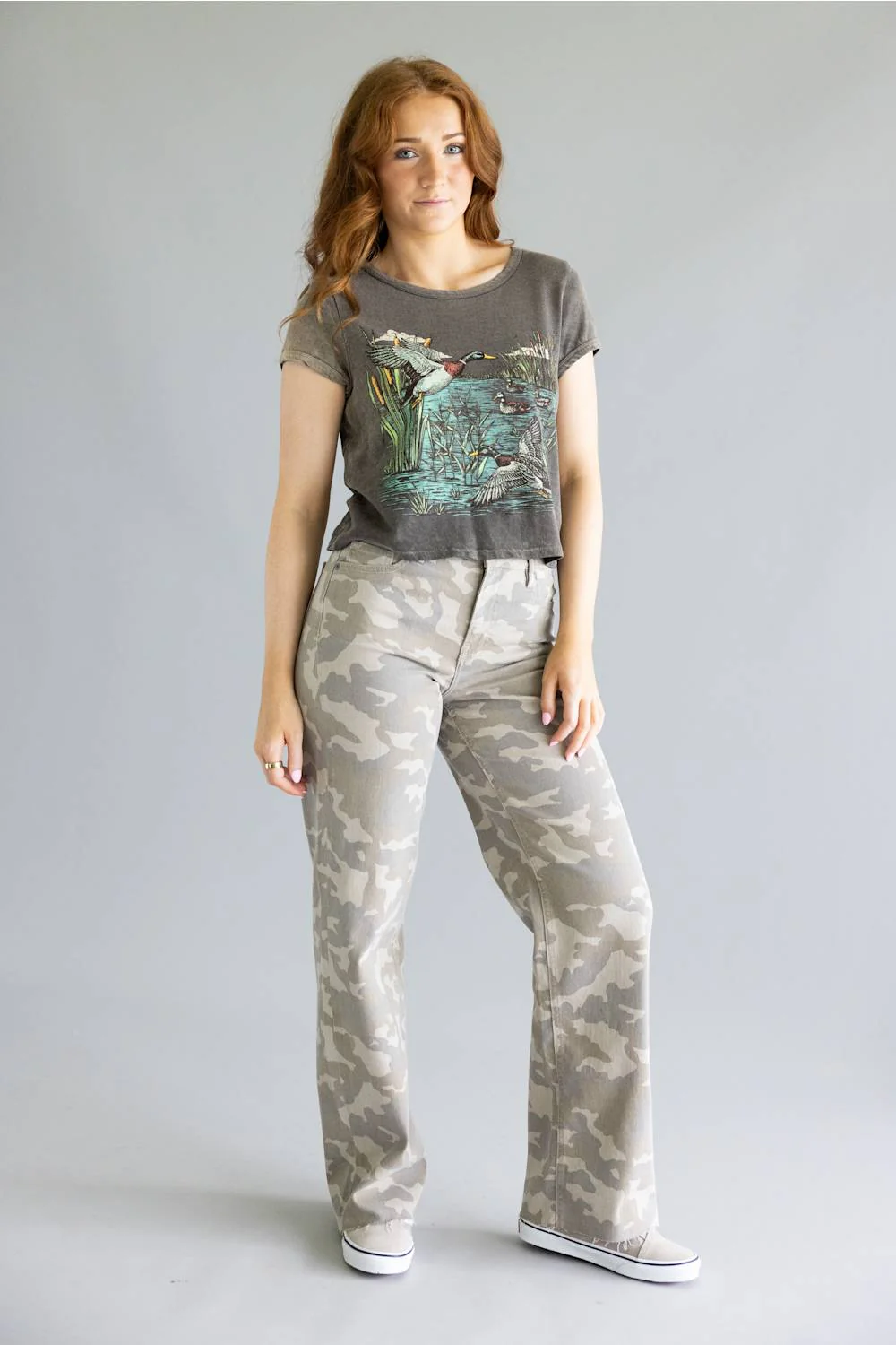 Hidden High Rise Logan Dad Jeans for Women in Tan Camo | HD9765D-TCM - Image 2