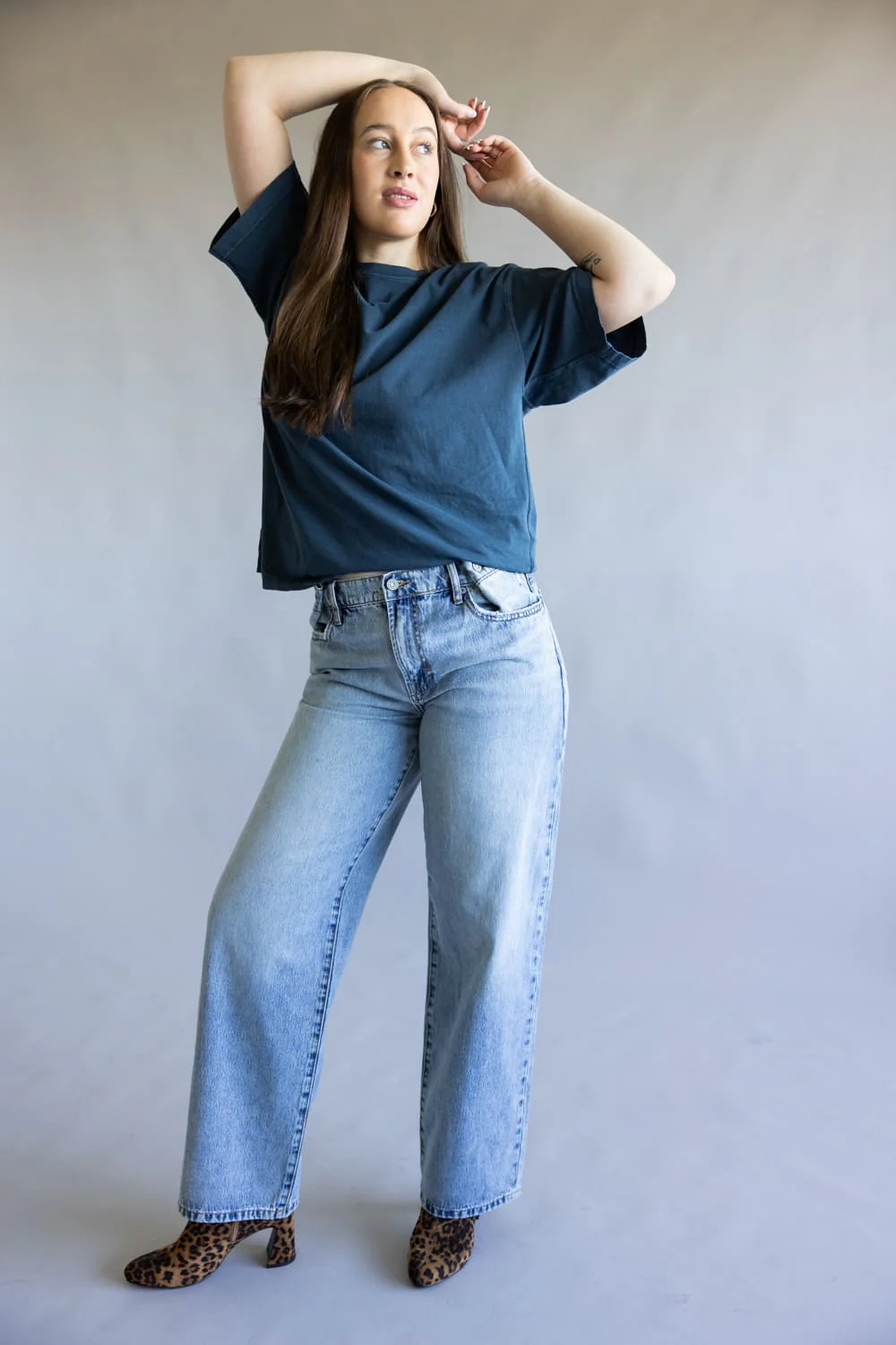 Hidden Mid-Rise Adjustable Baggy Jeans for Women  | HD9604OB-ML - Image 3