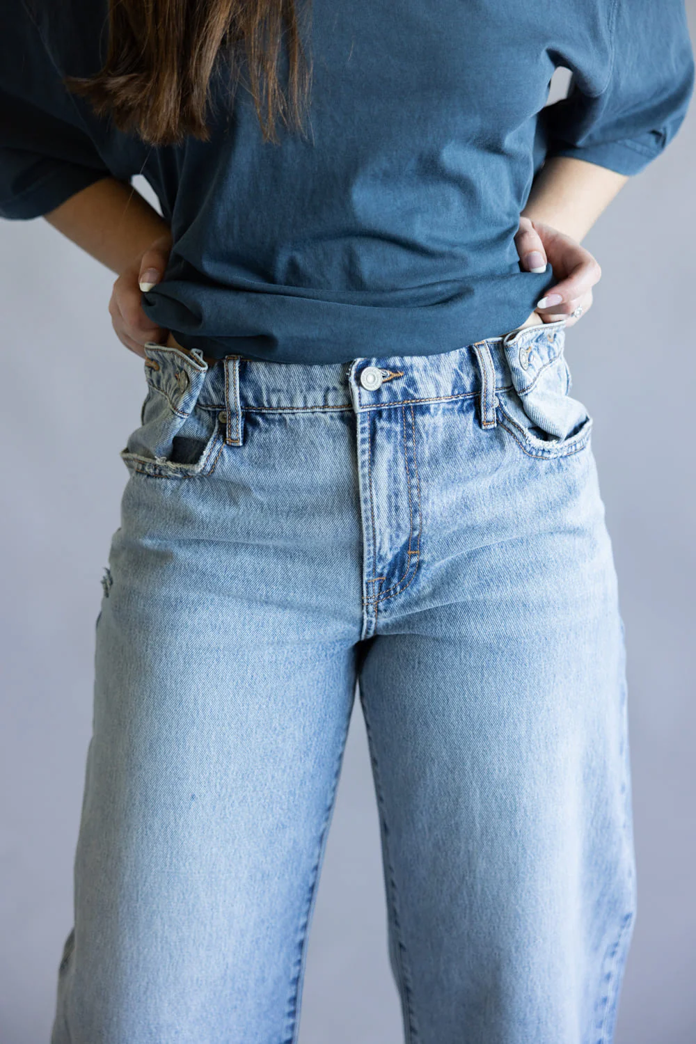 Hidden Mid-Rise Adjustable Baggy Jeans for Women  | HD9604OB-ML - Image 4