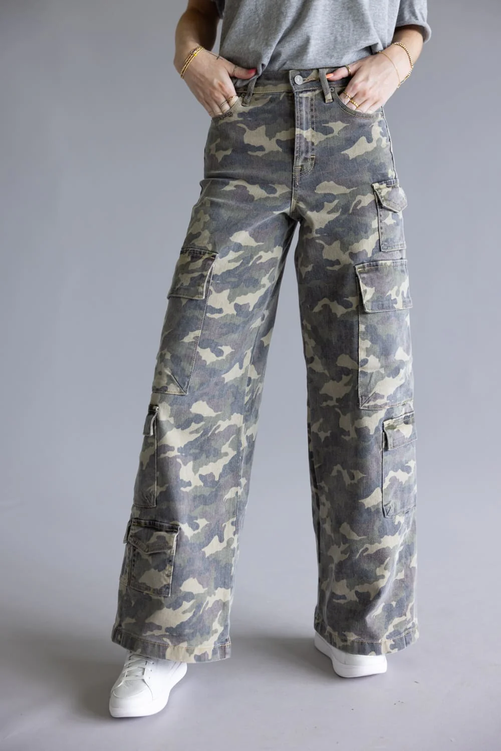 Hidden Nori High Rise Wide Leg Cargo Jeans for Women in Camo | HD9299-CAM - Image 2