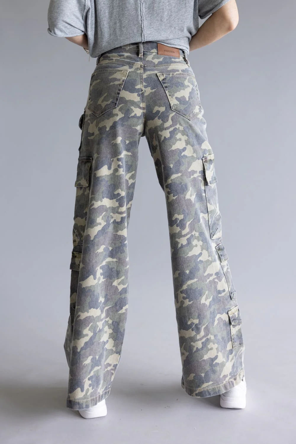 Hidden Nori High Rise Wide Leg Cargo Jeans for Women in Camo | HD9299-CAM - Image 3