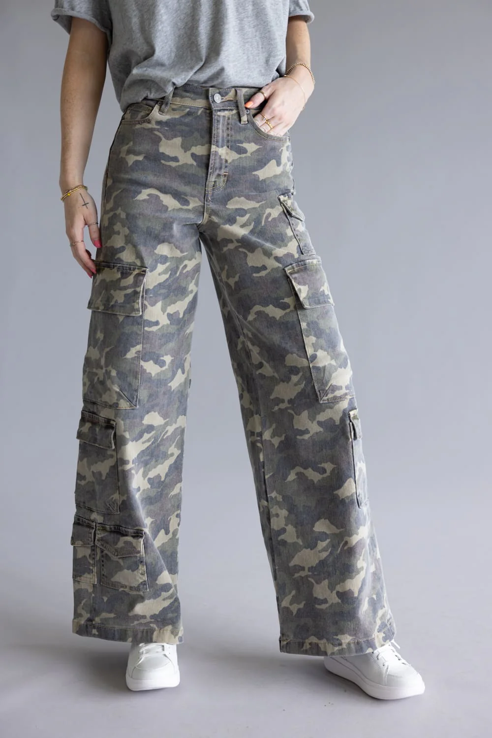 Hidden Nori High Rise Wide Leg Cargo Jeans for Women in Camo | HD9299-CAM - Image 6
