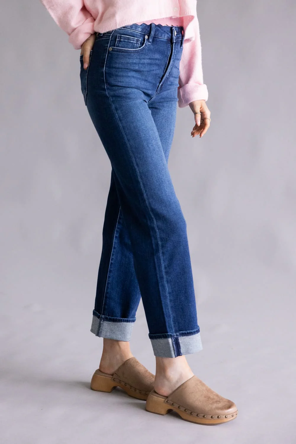 Hidden Tracey High Rise Straight Leg Cuff Jeans for Women | HD1662ST-DK - Image 3