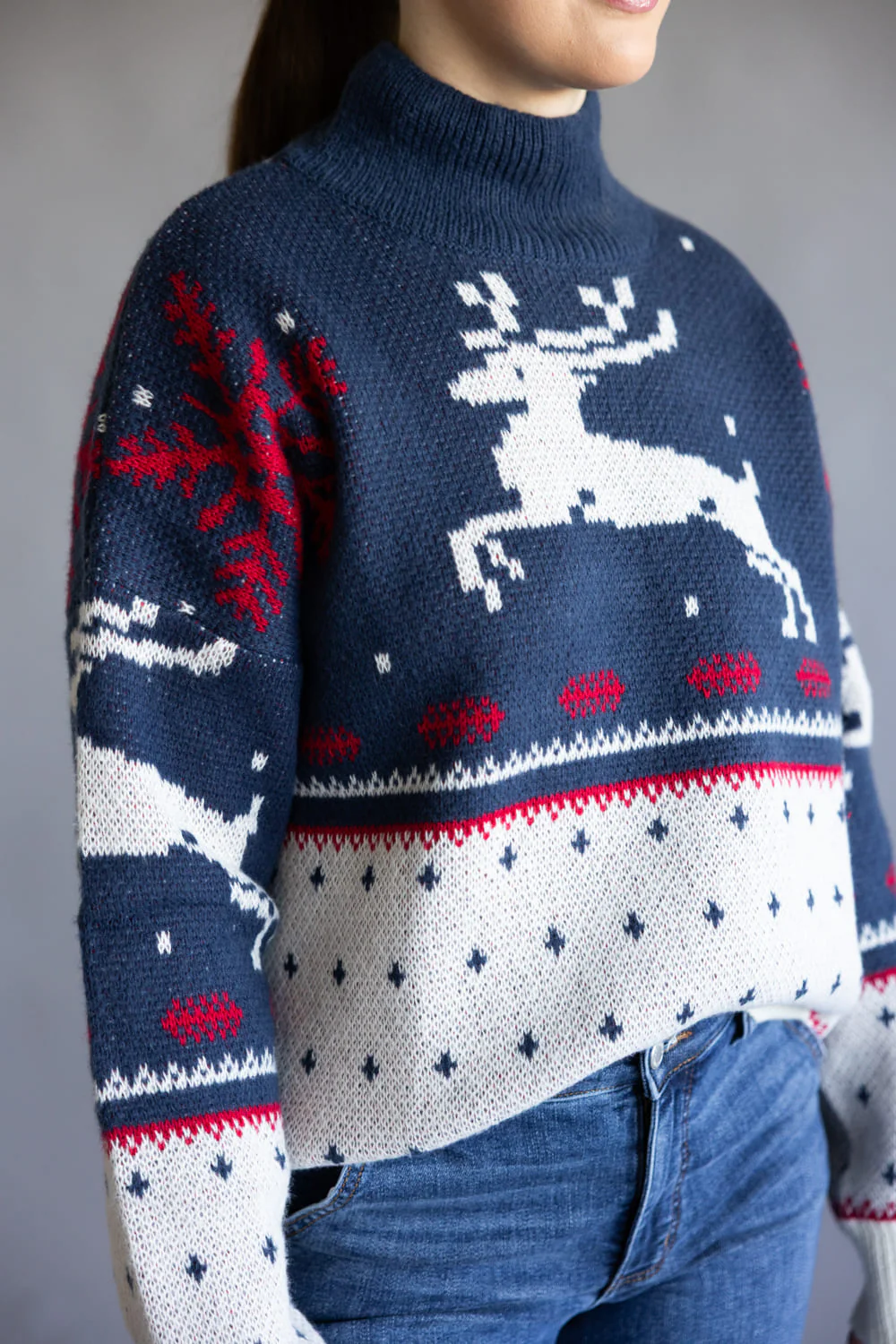 High Neck Fair Isle Sweater for Women in Dusty Blue | IWT6050-DUSTYBLUE-MULTI - Image 2