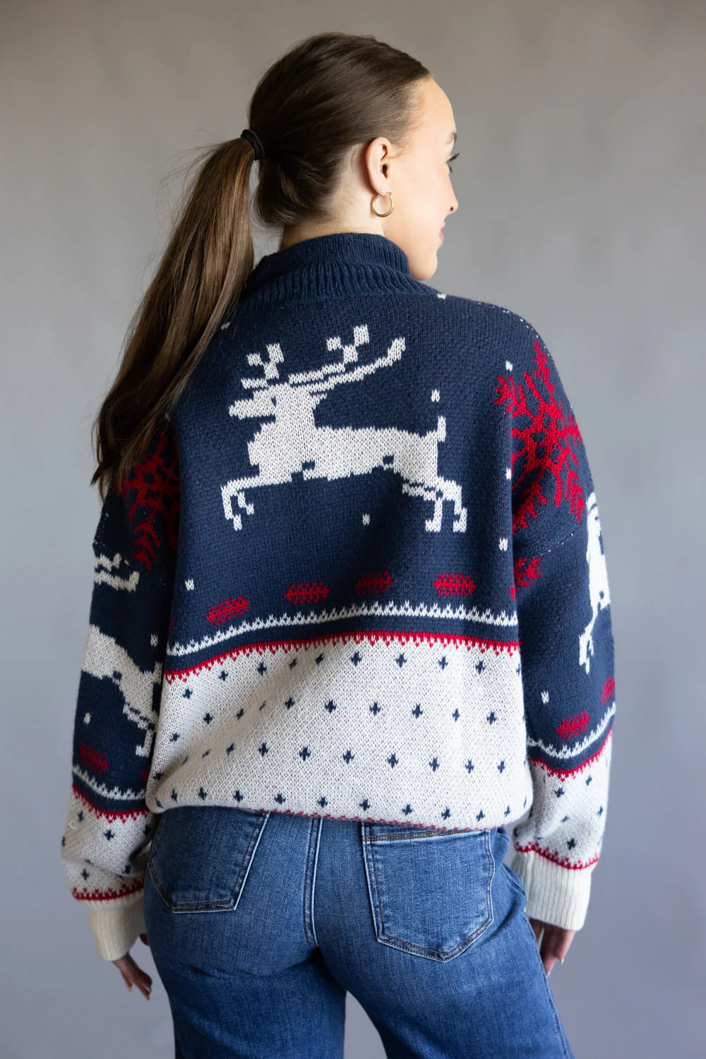 High Neck Fair Isle Sweater for Women in Dusty Blue | IWT6050-DUSTYBLUE-MULTI - Image 4