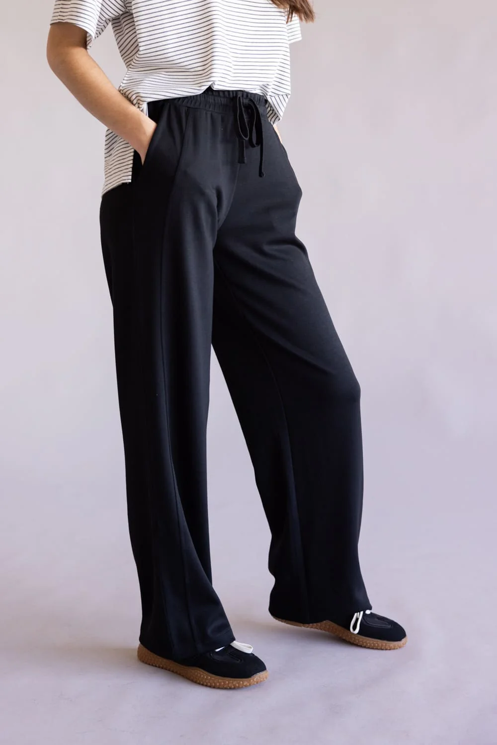High Rise Ease Into It Drawstring Lounge Pants for Women in Black | DZ25C725-BLACK - Image 3