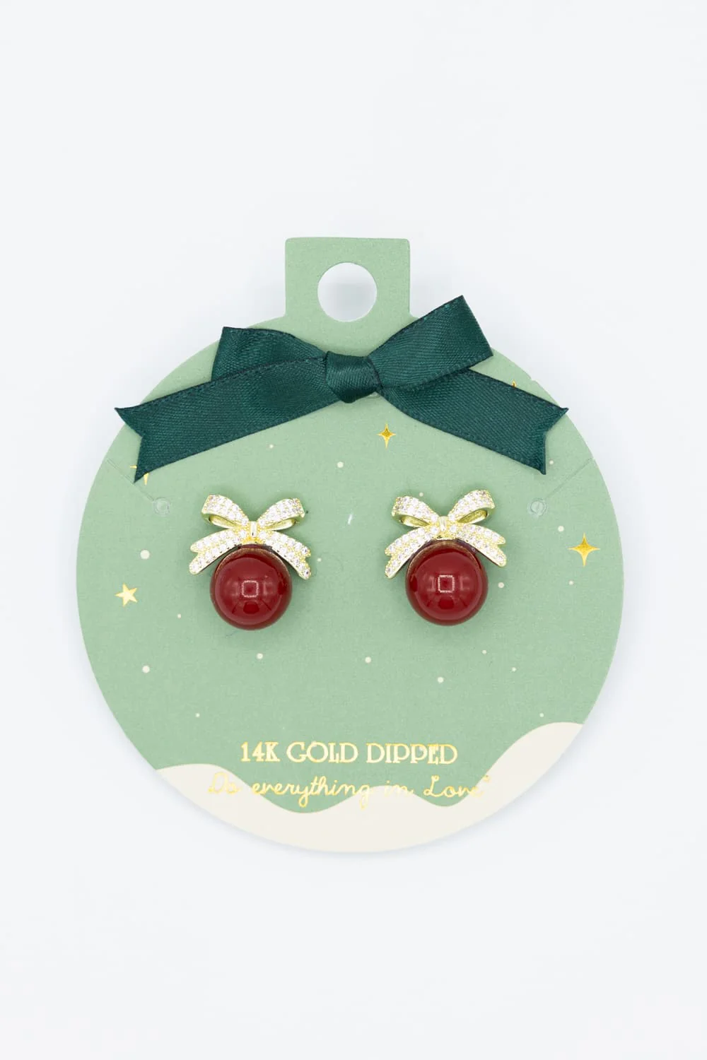Holiday Bow Ornament Earrings for Women in Gold/Red | BJE311534RED - Image 2