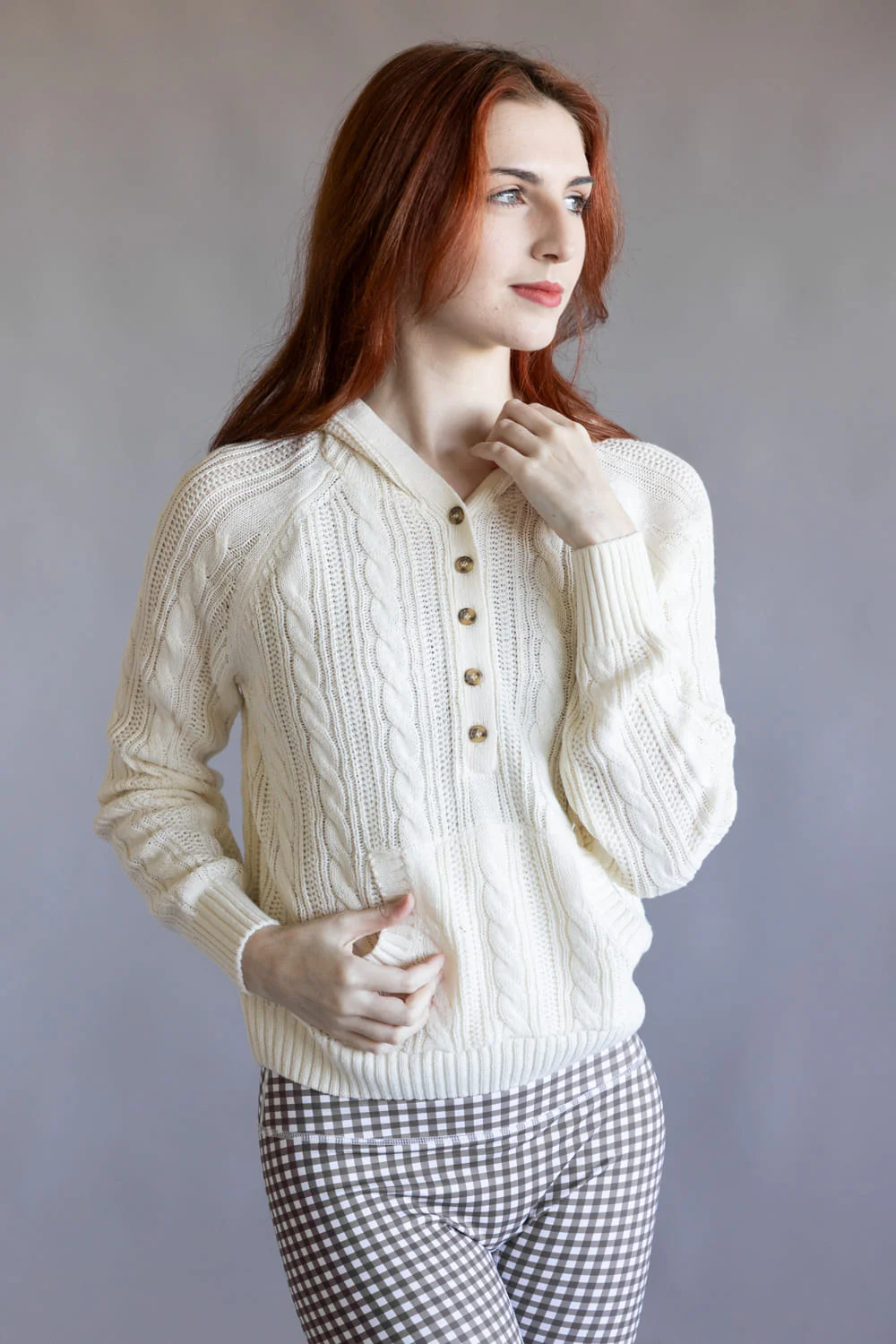 Hooded Henley Sweater for Women in Blizzard White | PF5S27950-BLIZZARDWHITE - Image 3