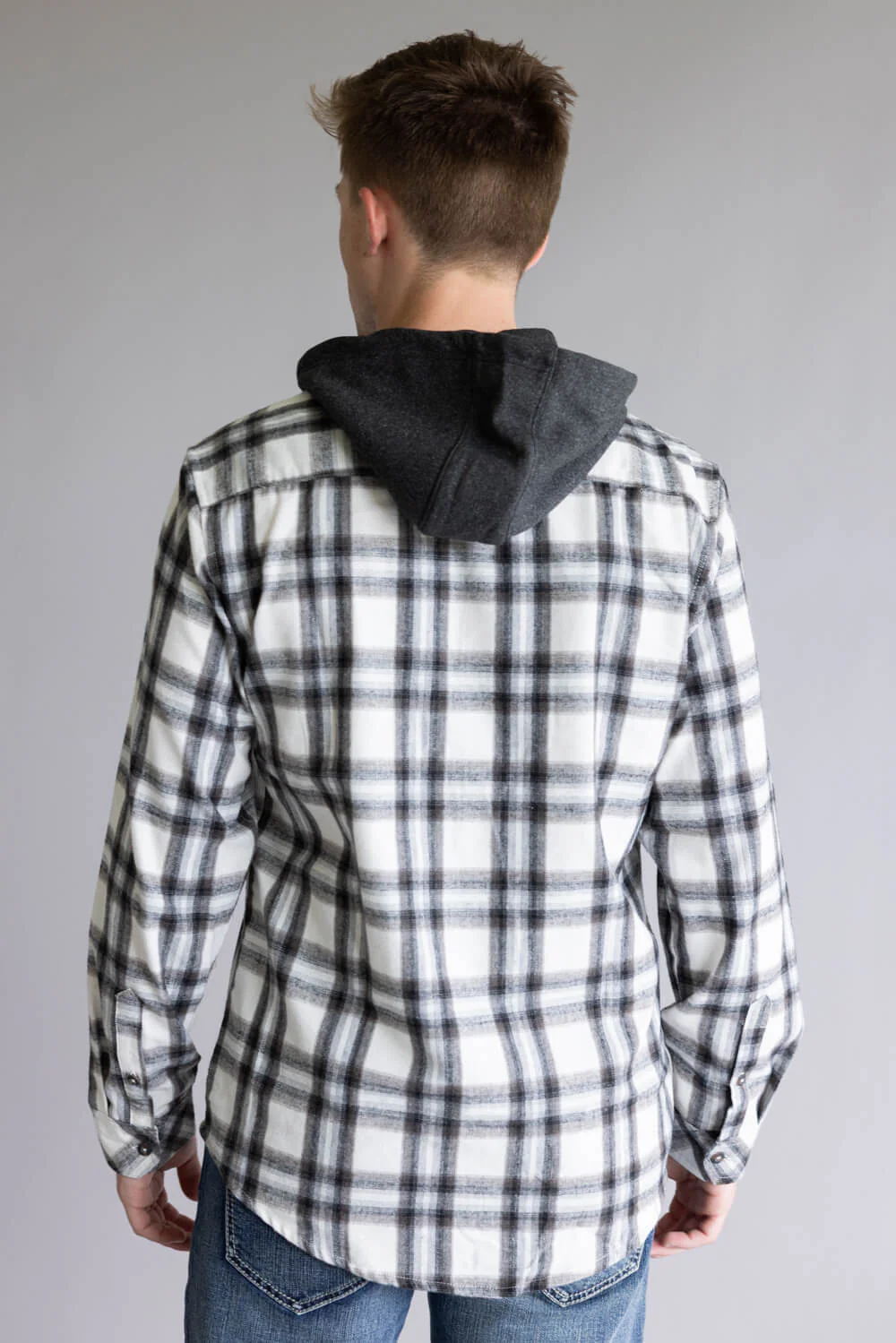 Hooded Plaid Flannel for Men in Ivory Black | TT8291GL-IVORYBLACK - Image 2
