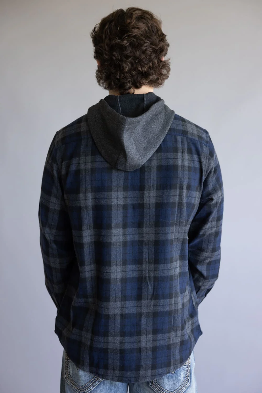 Hooded Plaid Flannel for Men in Navy Grey | TT8291GL-NAVYGREY - Image 2