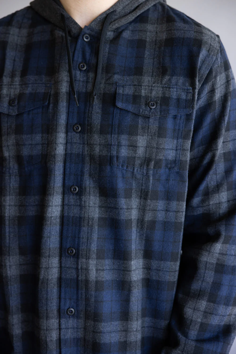 Hooded Plaid Flannel for Men in Navy Grey | TT8291GL-NAVYGREY - Image 3