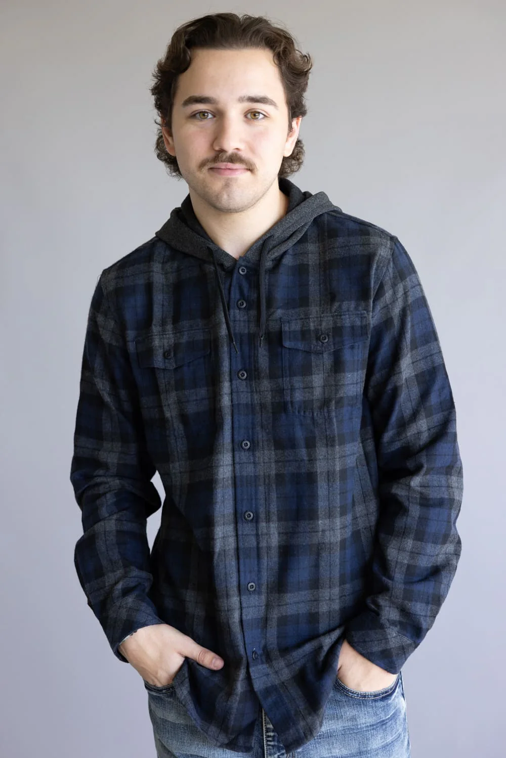 Hooded Plaid Flannel for Men in Navy Grey | TT8291GL-NAVYGREY - Image 4
