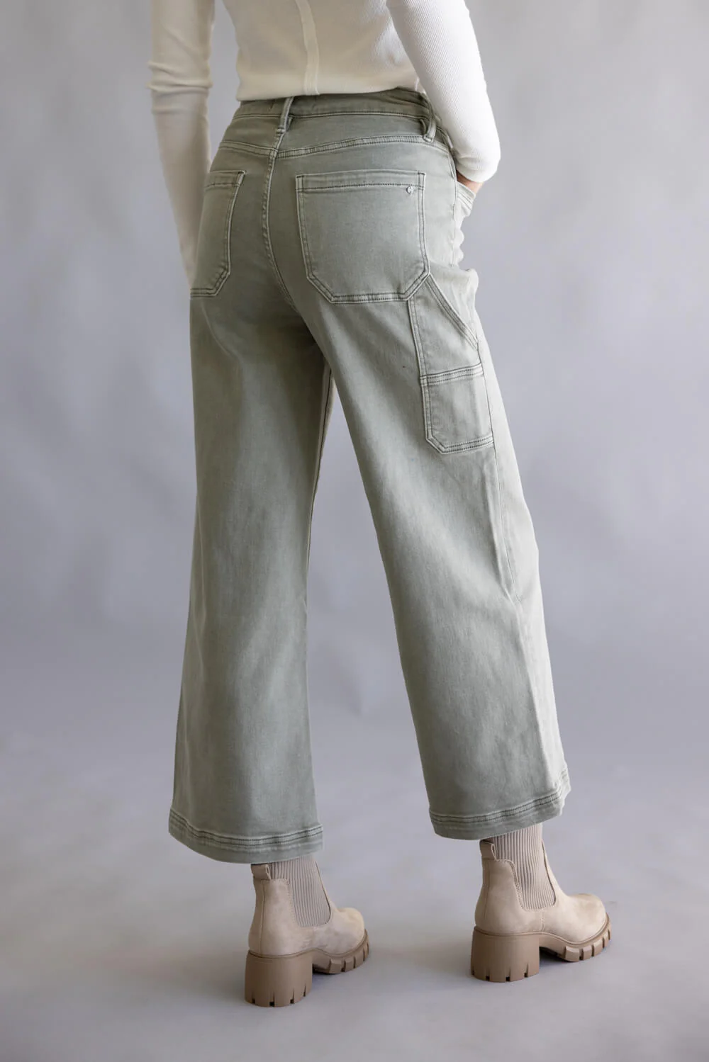 Mica High Rise Cropped Wide Leg Jeans for Women in Green | MDP-W3499AG - Image 2