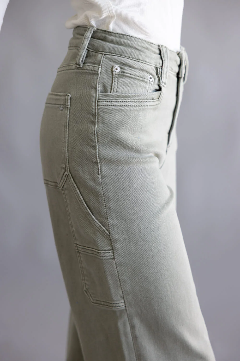 Mica High Rise Cropped Wide Leg Jeans for Women in Green | MDP-W3499AG - Image 3