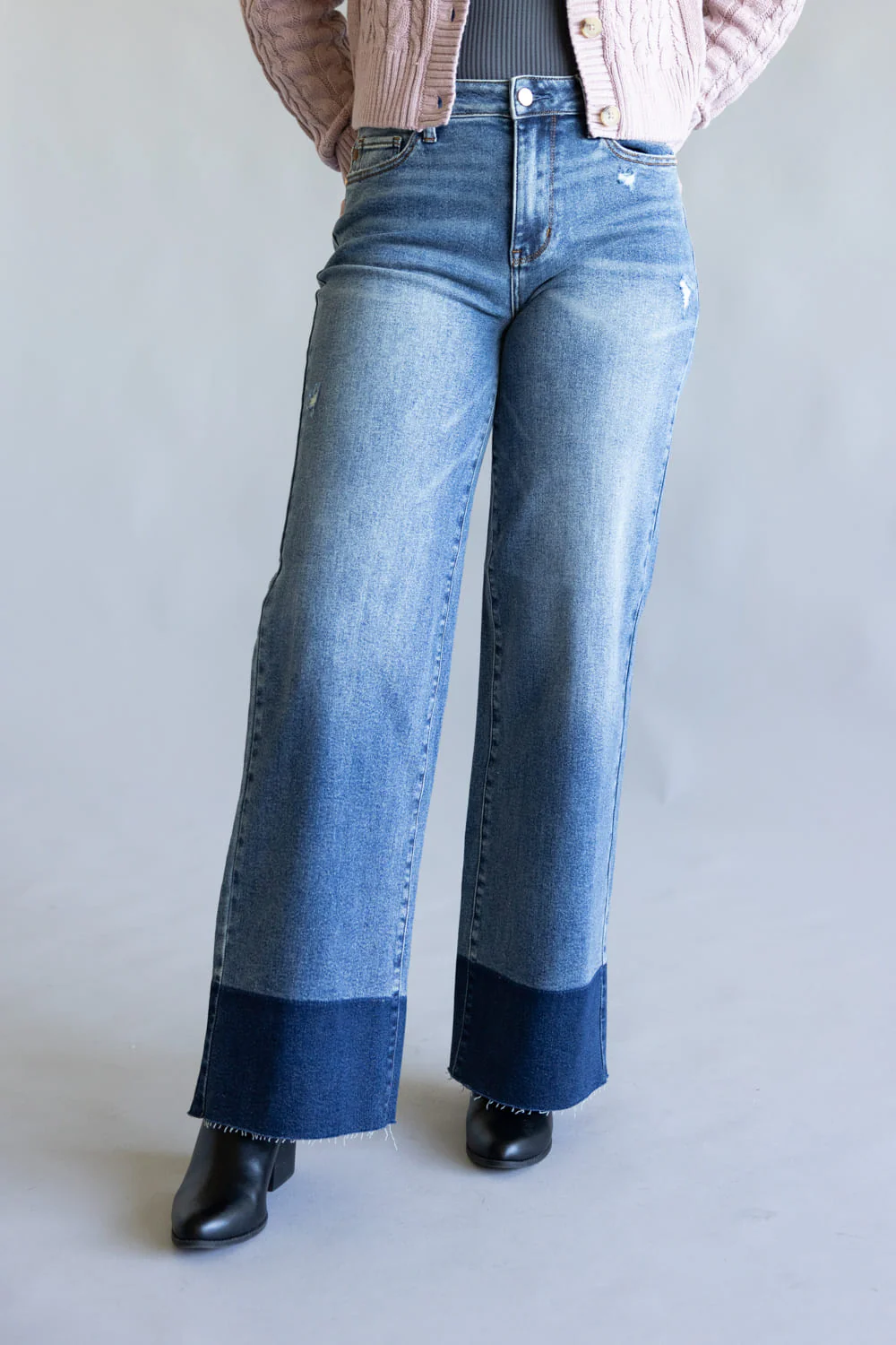 Judy Blue High-Rise Two Tone Cuff Straight Leg Jeans for Women | 881043REG - Image 3