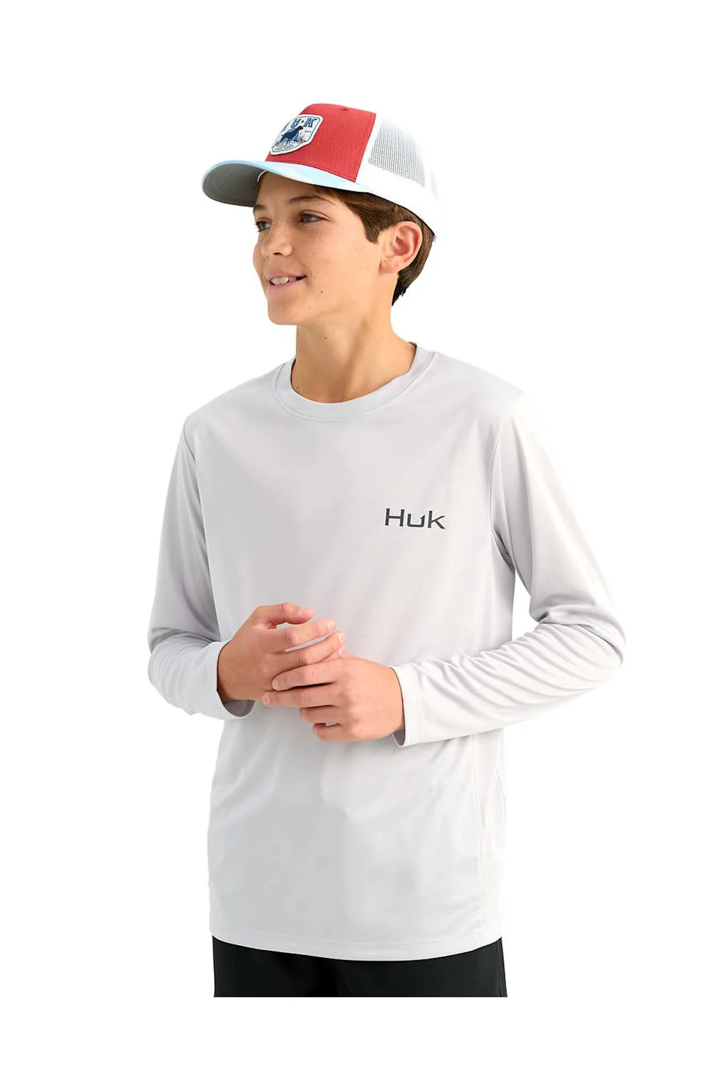 Huk Fishing Youth Graphic Pursuit Performance Shirt for Boys in Seagull Grey | H7120122-059-GREY - Image 2
