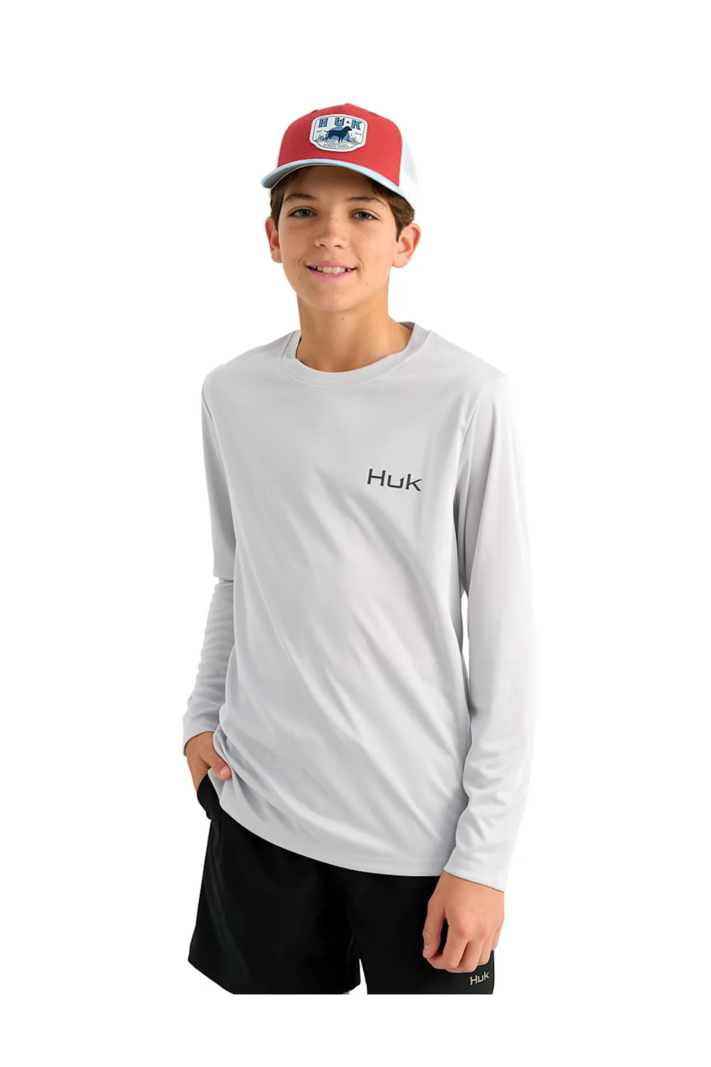 Huk Fishing Youth Graphic Pursuit Performance Shirt for Boys in Seagull Grey | H7120122-059-GREY - Image 3