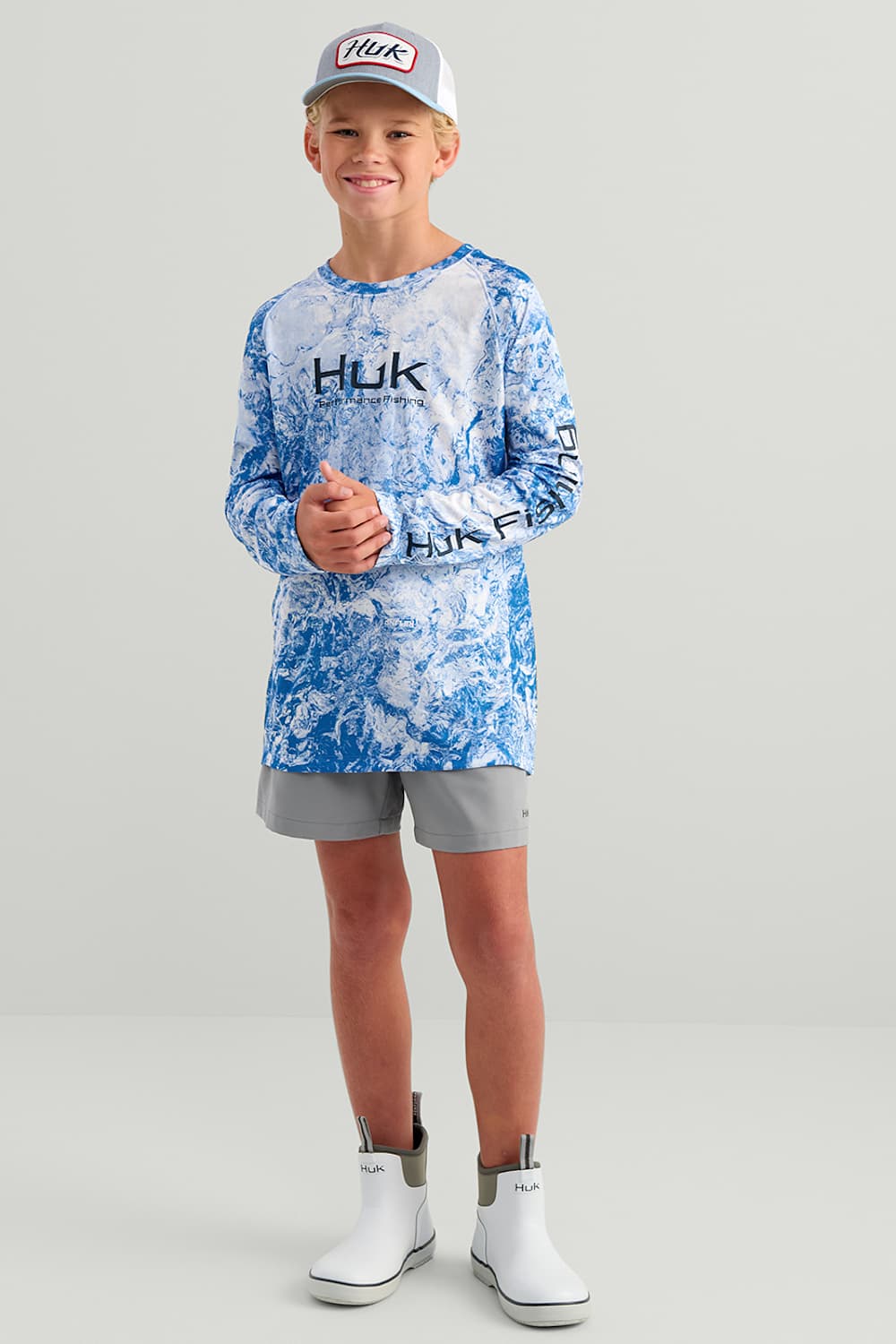 Huk Fishing Youth Pursuit Mossy Oak Crew T-Shirt for Boys in Blue  | H7120103-431-REGATTA - Image 2