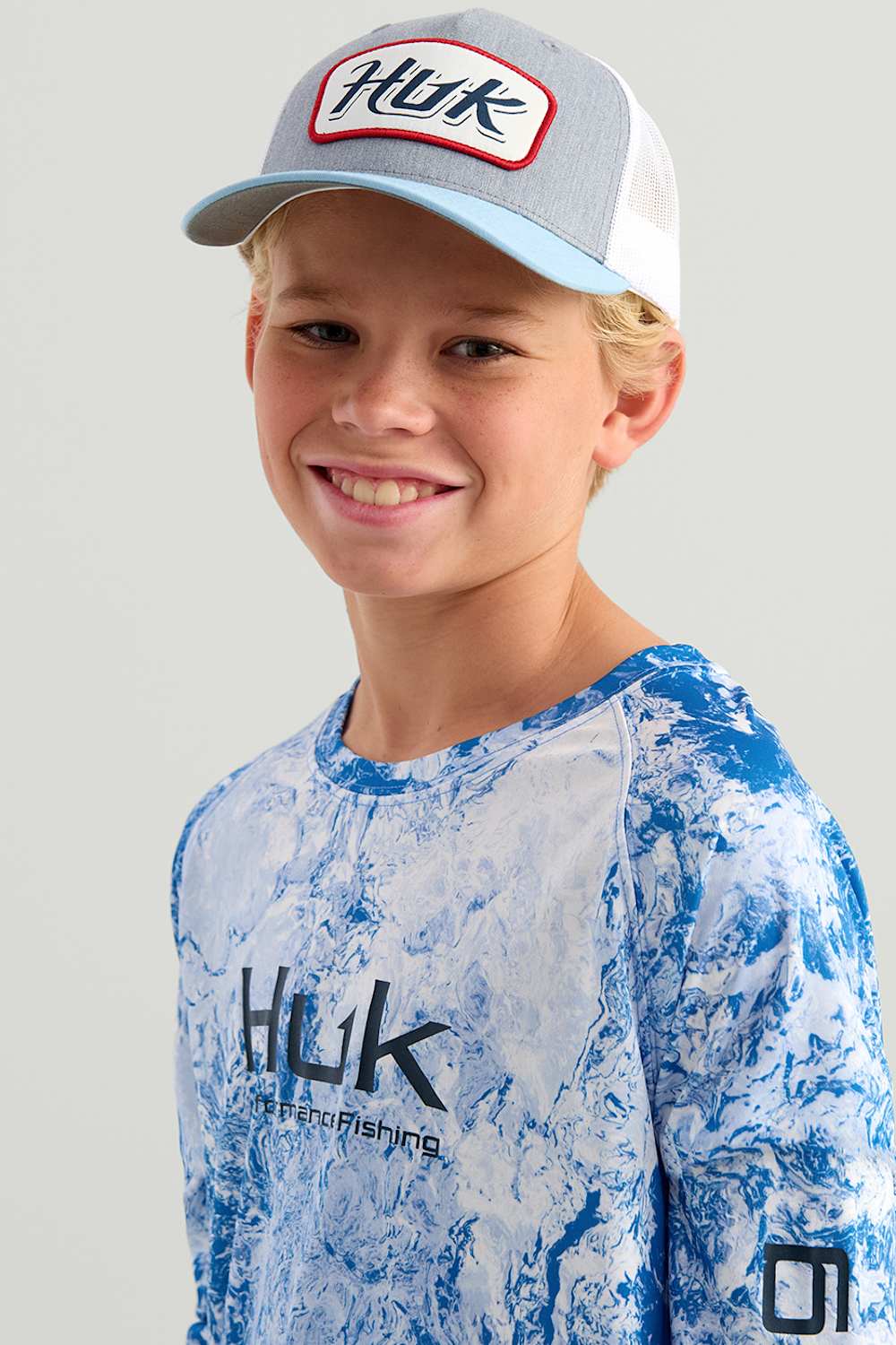 Huk Fishing Youth Pursuit Mossy Oak Crew T-Shirt for Boys in Blue  | H7120103-431-REGATTA - Image 5