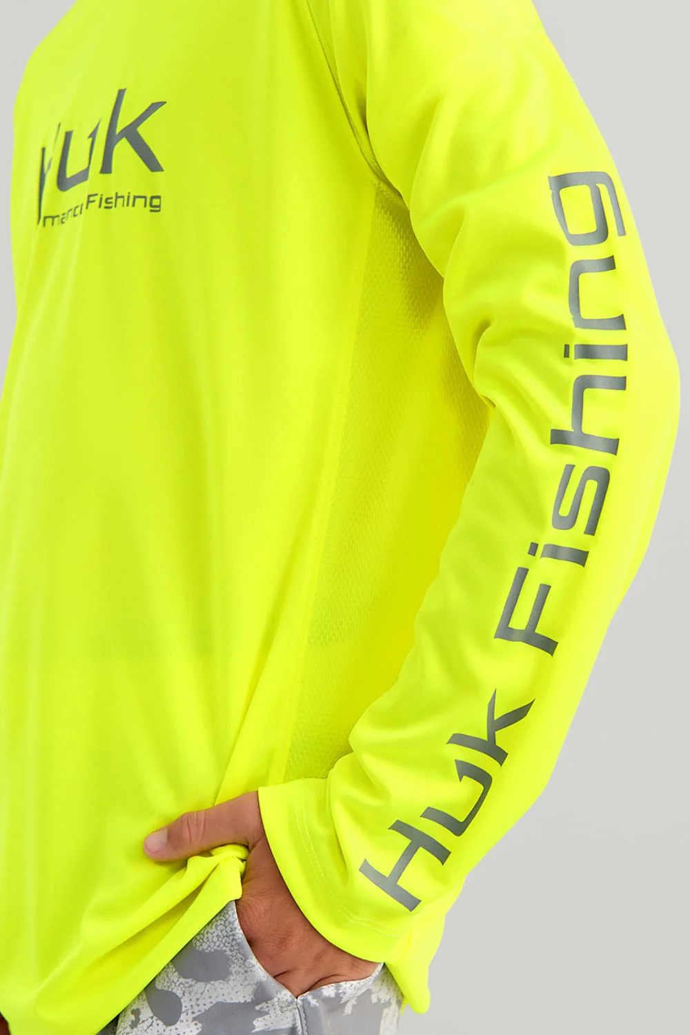 Huk Fishing Youth Pursuit Performance Crew T-Shirt for Boys in Yellow | H7120091-803-YELLOW - Image 2