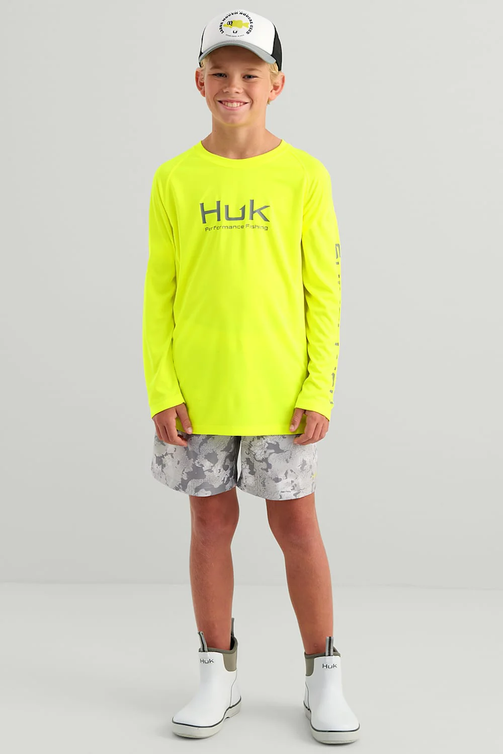 Huk Fishing Youth Pursuit Performance Crew T-Shirt for Boys in Yellow | H7120091-803-YELLOW - Image 4