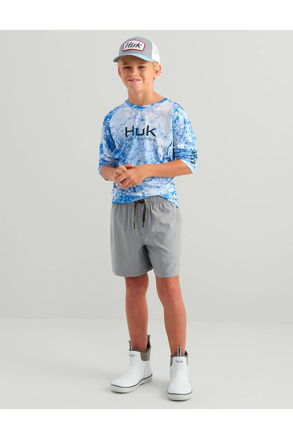 Huk Fishing Youth Pursuit Volley Shorts for Boys in Grey | H7200016-028-GREY - Image 3