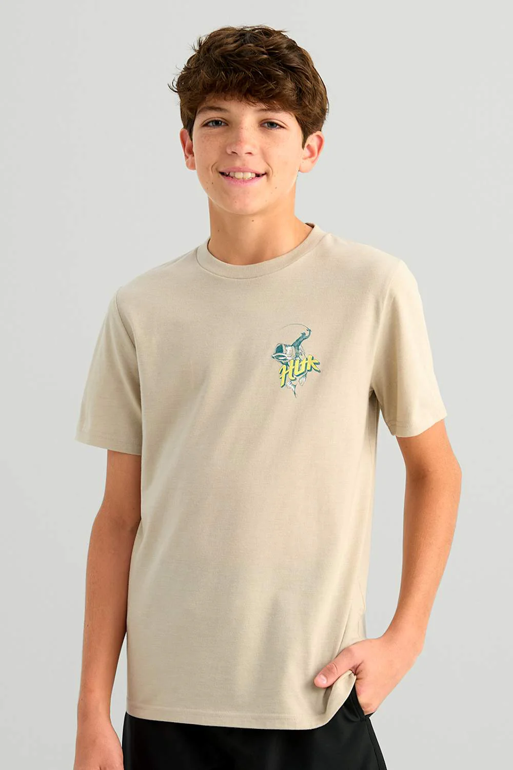 Huk Fishing Youth Rodeo Bass T-Shirt for Boys in Tan | H7100119-194-TAN - Image 3