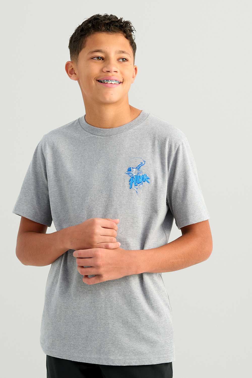 Huk Fishing Youth Rodeo Bass T-Shirt for Boys in Grey | H7100119-062-GREY - Image 2