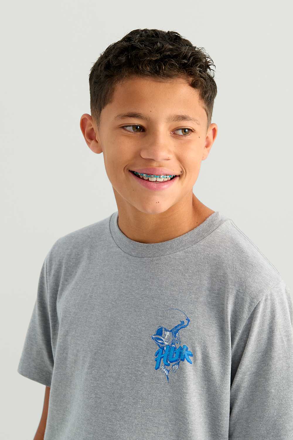 Huk Fishing Youth Rodeo Bass T-Shirt for Boys in Grey | H7100119-062-GREY - Image 3