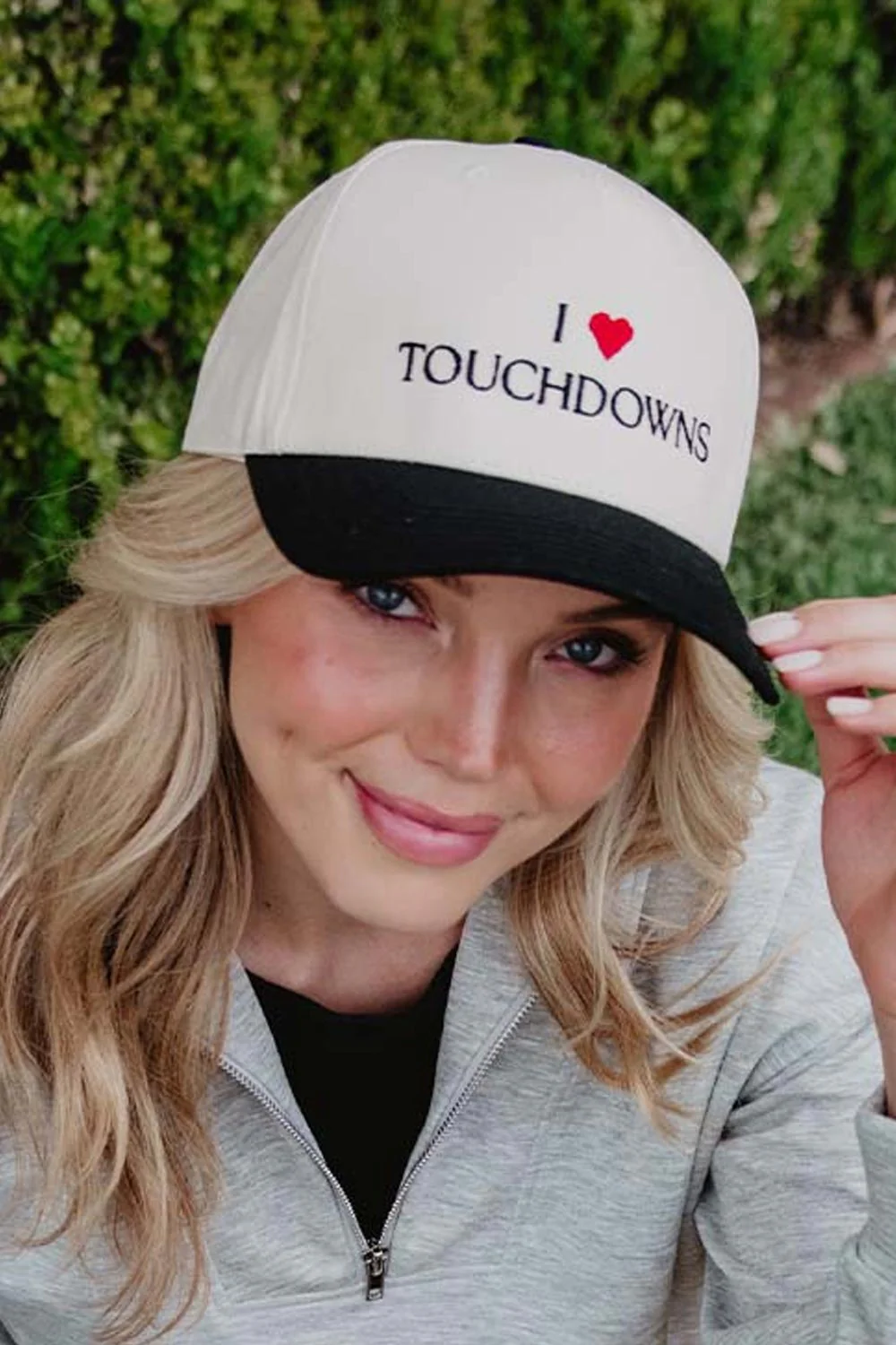 I Heart Touchdowns Trucker Hat for Women in Black/Tan | KDC-BC-1161-BLK-TAN - Image 2