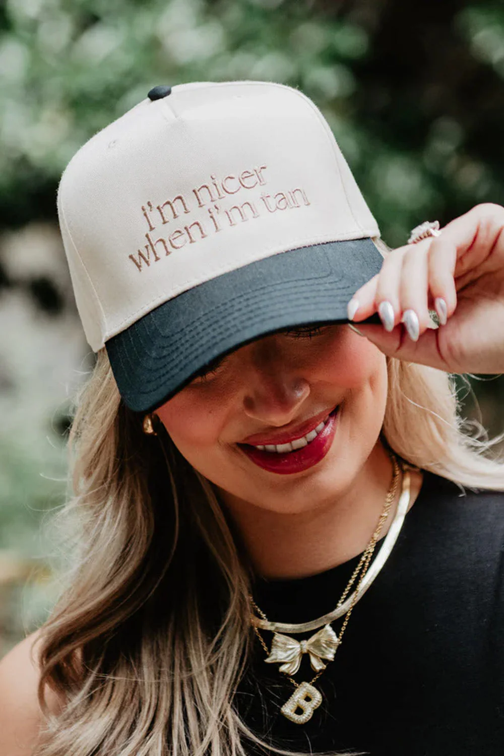 I’m Nicer When I’m Tan Trucker Hat for Women in Black/Tan | KDC-BC-1118-BLK-TAN - Image 2