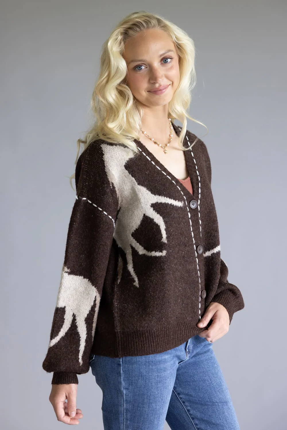 Illa Illa Horse Cardigan for Women in Brown | IM8672-BROWN - Image 4