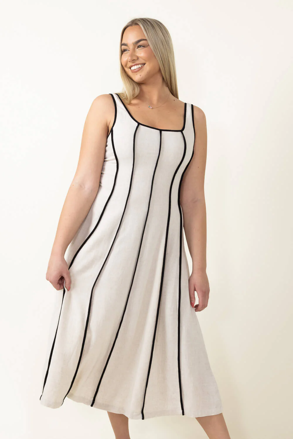 Illa Illa Linen Midi Dress for Women in Natural | IM7512-NATURAL - Image 3
