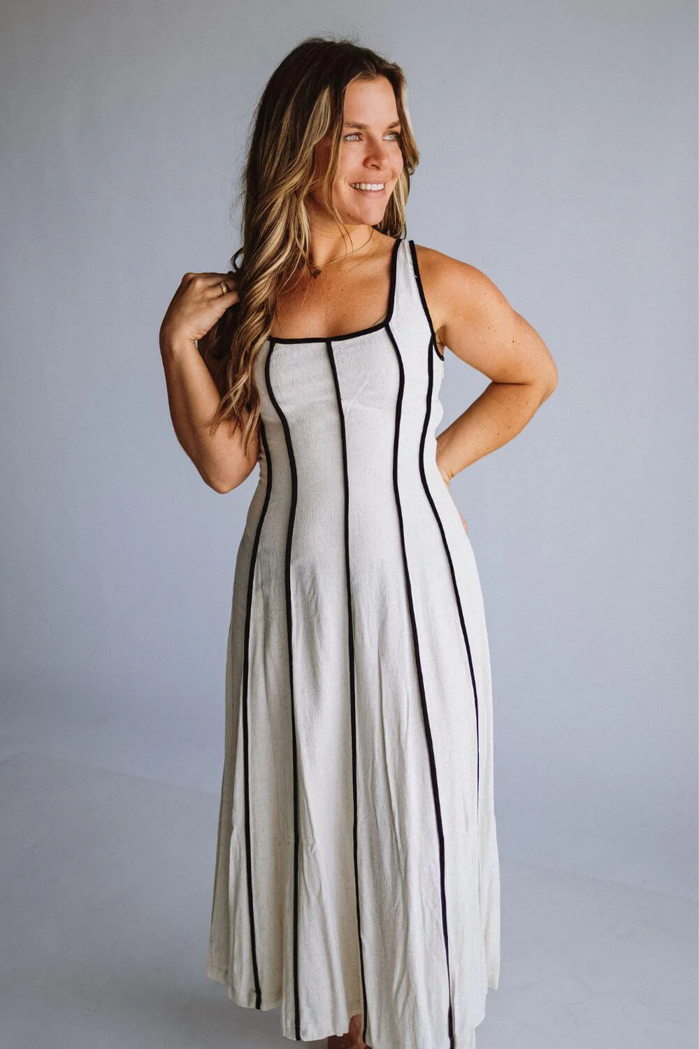 Illa Illa Linen Midi Dress for Women in Natural | IM7512-NATURAL - Image 4