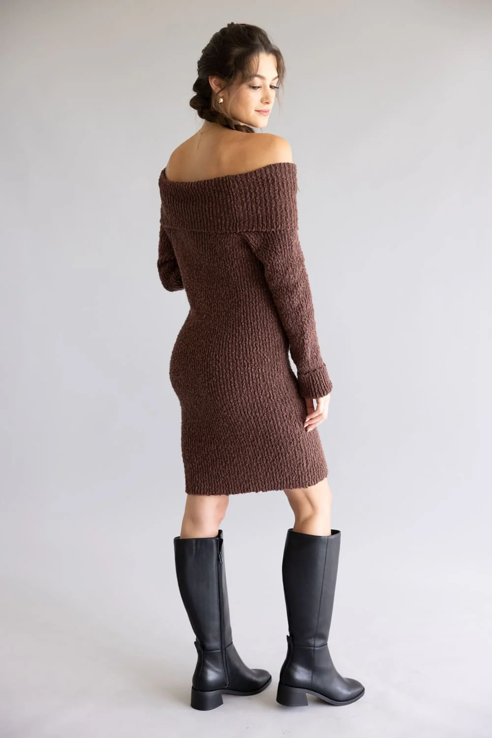 Illa Illa Off The Shoulder Knit Sweater Dress for Women in Brown | IM8665-BROWN - Image 2