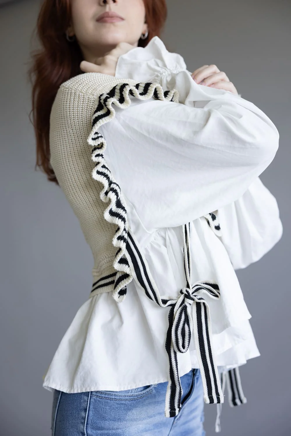 Illa Illa Stripe Knitted Vest Blouse for Women in Natural | IM8562-NATURAL - Image 3