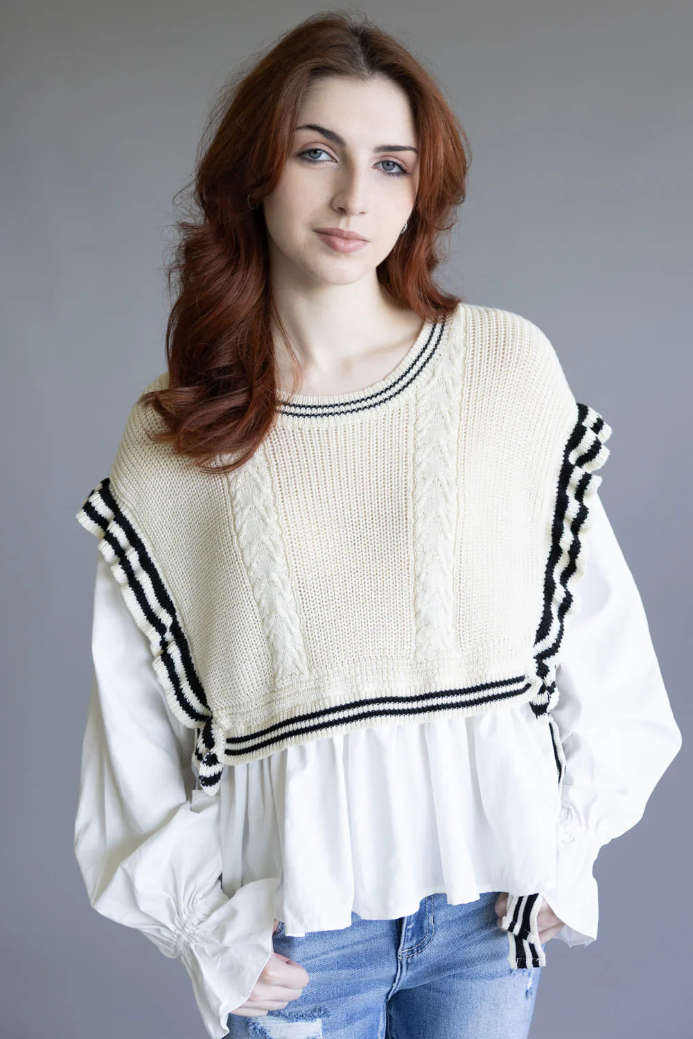 Illa Illa Stripe Knitted Vest Blouse for Women in Natural | IM8562-NATURAL - Image 4