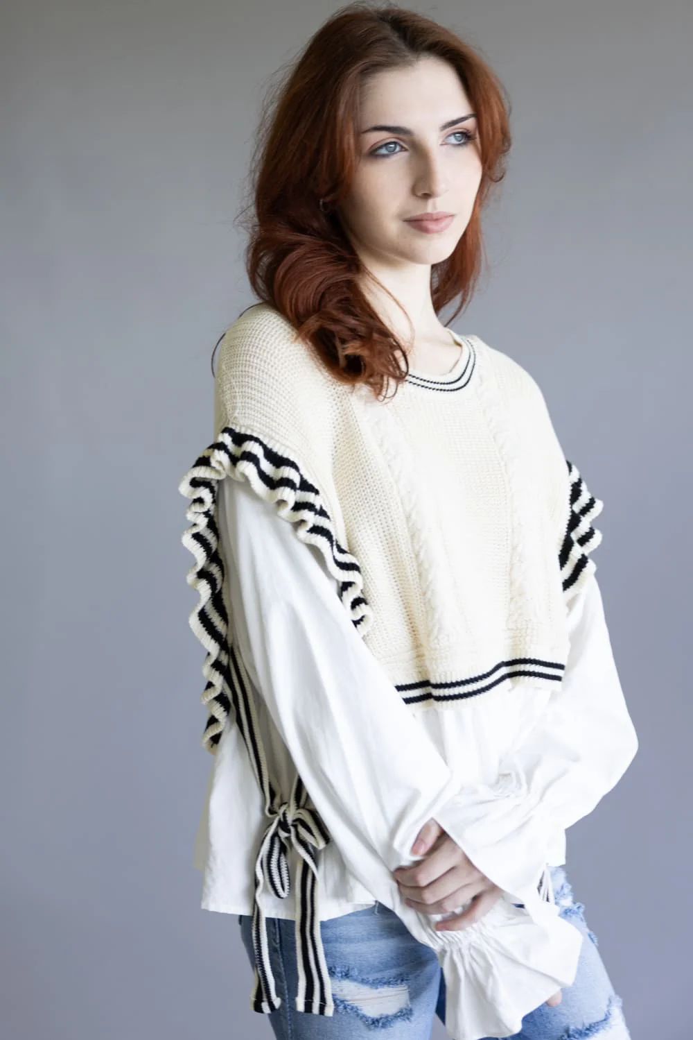 Illa Illa Stripe Knitted Vest Blouse for Women in Natural | IM8562-NATURAL - Image 6