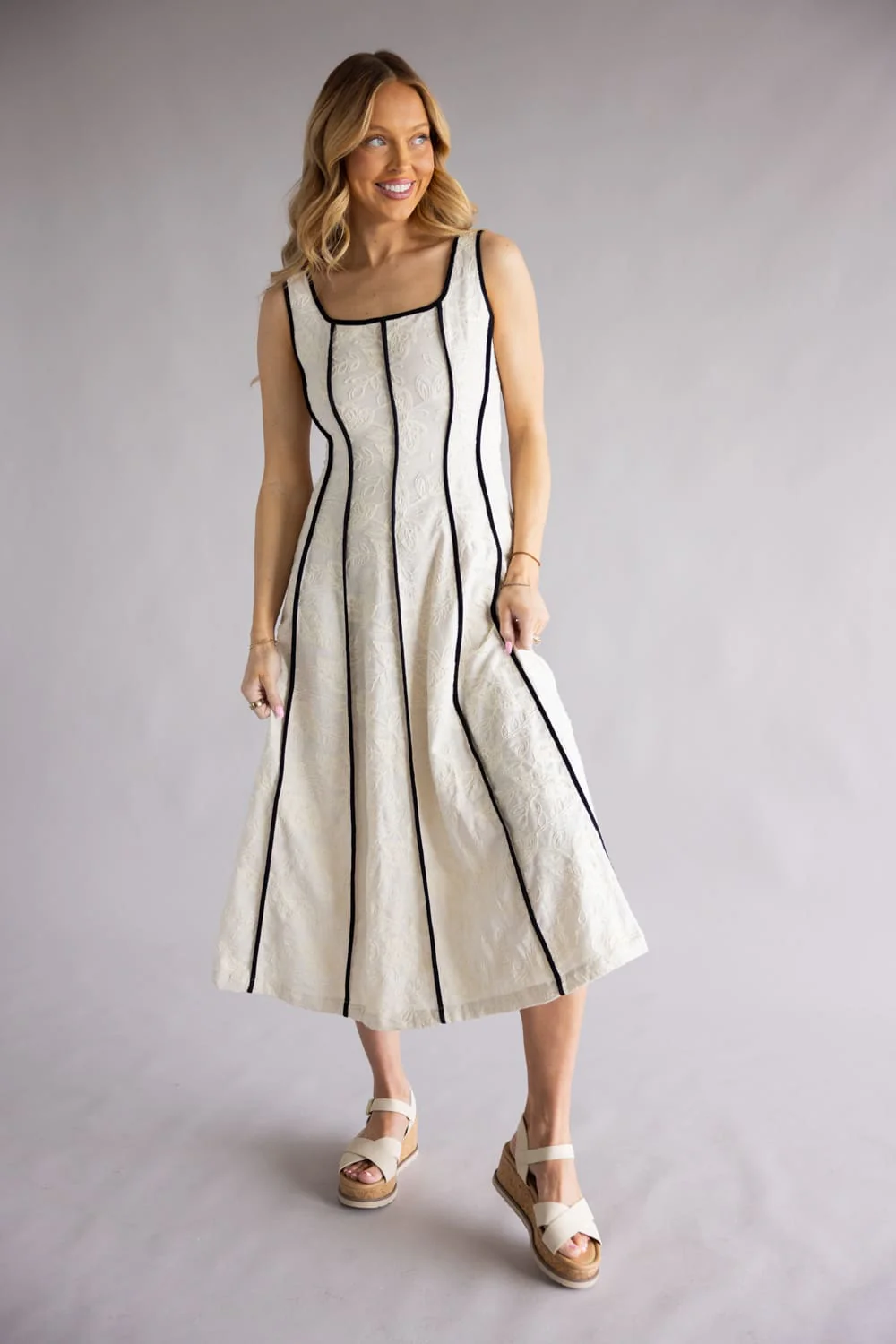 Illa Illa Textured Linen Midi Dress for Women in Natural | IM8878-NATURAL - Image 5