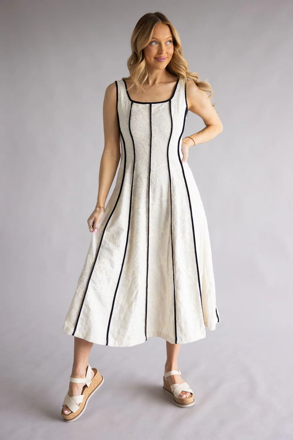Illa Illa Textured Linen Midi Dress for Women in Natural | IM8878-NATURAL - Image 6